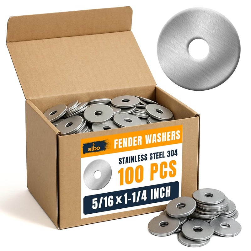 ALBO 100 Pcs Stainless Steel Fender Flat Washers 5/16" x 1-1/4" for Bolts and Screws, Heavy Duty 304 Stainless Steel Hardware for Industrial & Home Use - Image 1